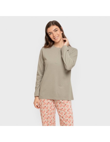 Pijama largo algodón Nenuca verde seco pijamas-largos-de-mujer