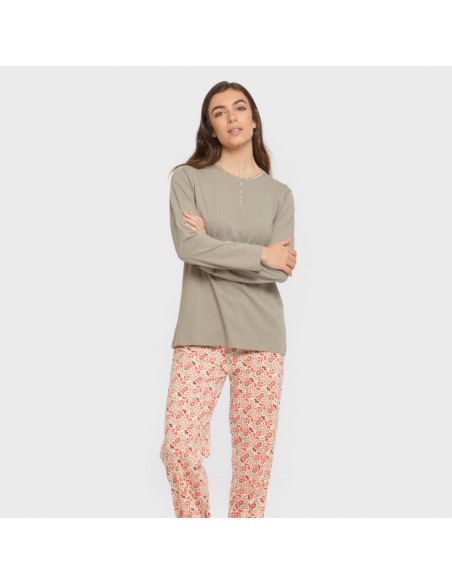 Pijama largo algodón Nenuca verde seco pijamas-largos-de-mujer