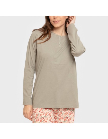 Pijama largo algodón Nenuca verde seco pijamas-largos-de-mujer