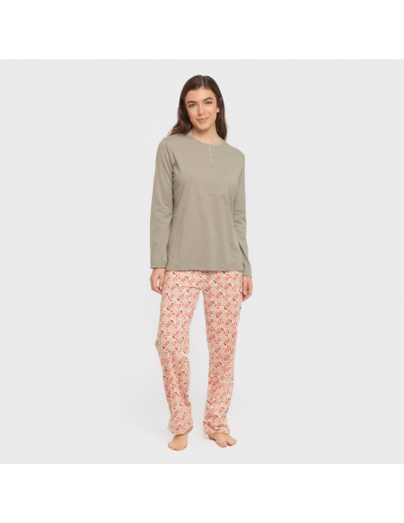 Pijama largo algodón Nenuca verde seco pijamas-largos-de-mujer