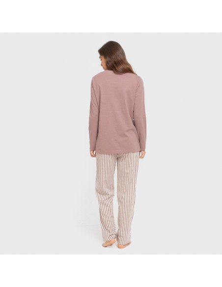 Pijama largo algodón Raya Kodac berenjena seco pijamas-largos-de-mujer