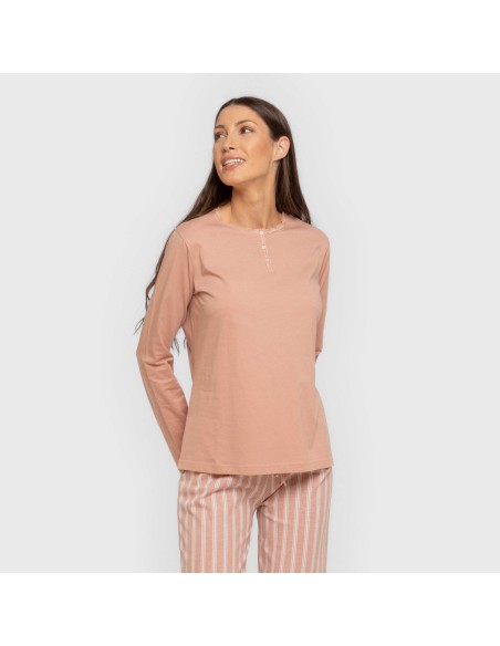 Pijama largo algodón Raya Marsella rosa keike pijamas-largos-de-mujer
