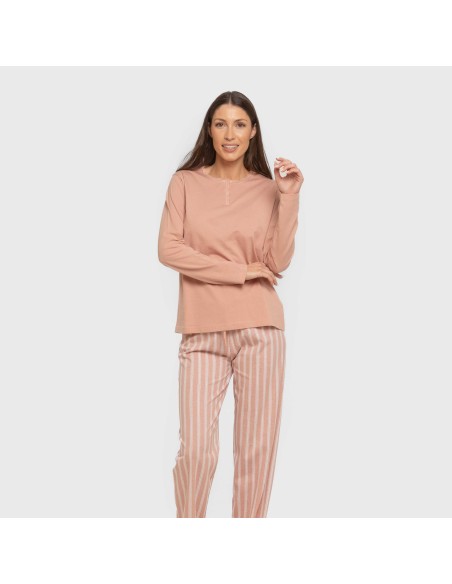 Pijama largo algodón Raya Marsella rosa keike pijamas-largos-de-mujer