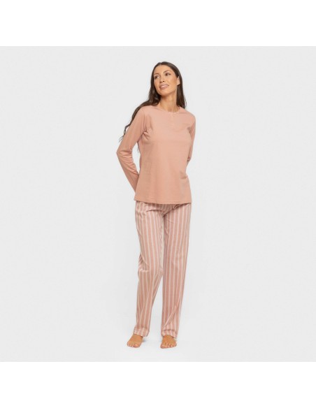 Pijama largo algodón Raya Marsella rosa keike pijamas-largos-de-mujer
