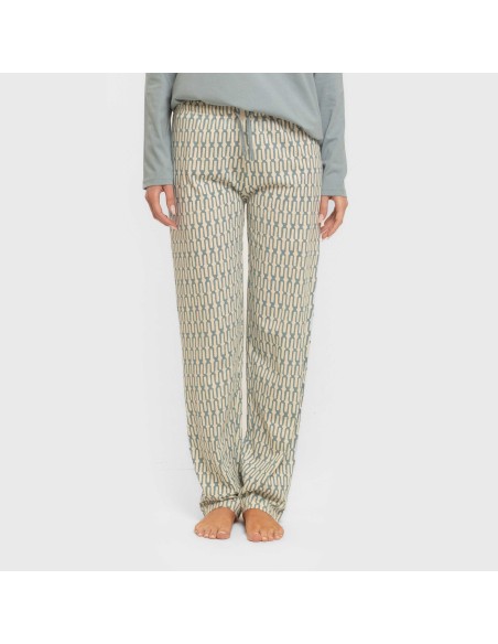 Pijama largo algodón Eucalipto celeste pijamas-largos-de-mujer