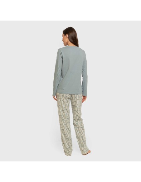 Pijama largo algodón Eucalipto celeste pijamas-largos-de-mujer
