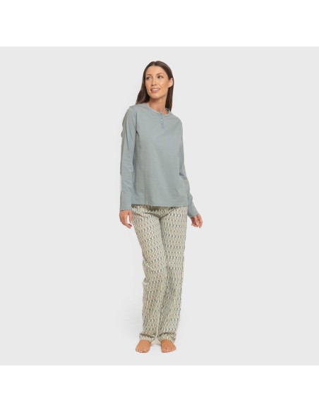Pijama largo algodón Eucalipto celeste pijamas-largos-de-mujer