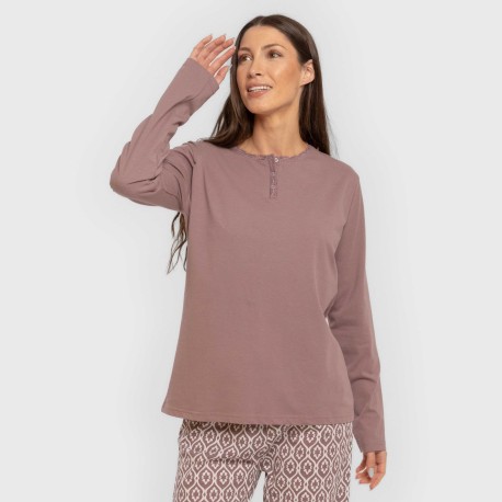 Pijama largo algodón Dimitri berenjena pijamas-largos-de-mujer