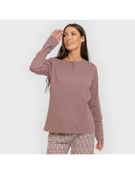 Pijama largo algodón Dimitri berenjena pijamas-largos-de-mujer