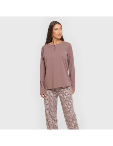 Pijama largo algodón Dimitri berenjena pijamas-largos-de-mujer