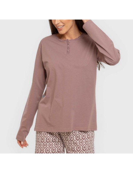 Pijama largo algodón Dimitri berenjena pijamas-largos-de-mujer