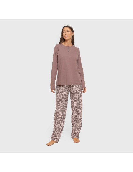 Pijama largo algodón Dimitri berenjena pijamas-largos-de-mujer