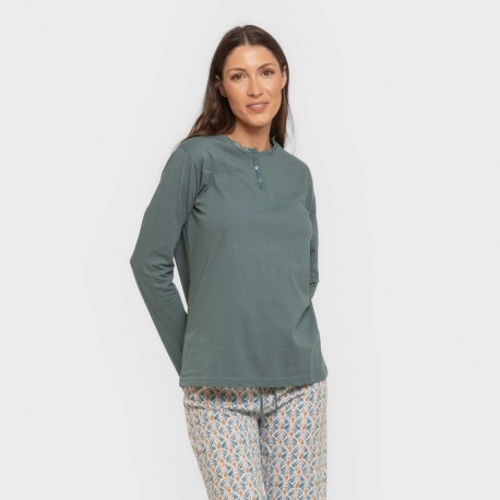 Pijama largo algodón Eloina agua marina pijamas-largos-de-mujer