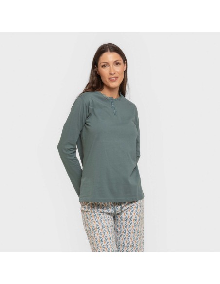 Pijama largo algodón Eloina agua marina pijamas-largos-de-mujer