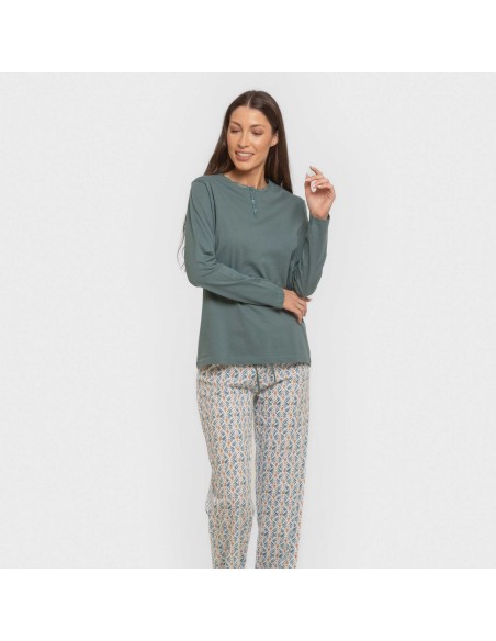 Pijama largo algodón Eloina agua marina pijamas-largos-de-mujer