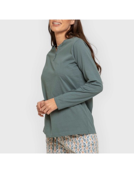 Pijama largo algodón Eloina agua marina pijamas-largos-de-mujer