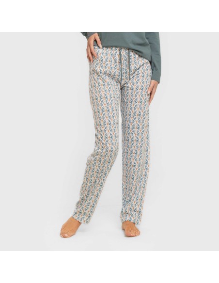 Pijama largo algodón Eloina agua marina pijamas-largos-de-mujer