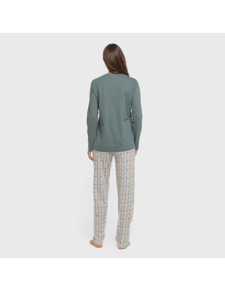 Pijama largo algodón Eloina agua marina pijamas-largos-de-mujer