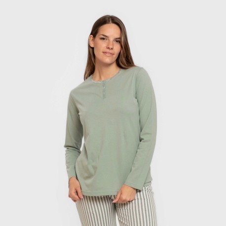 Pijama largo algodón Raya Kodac verde keike pijamas-largos-de-mujer