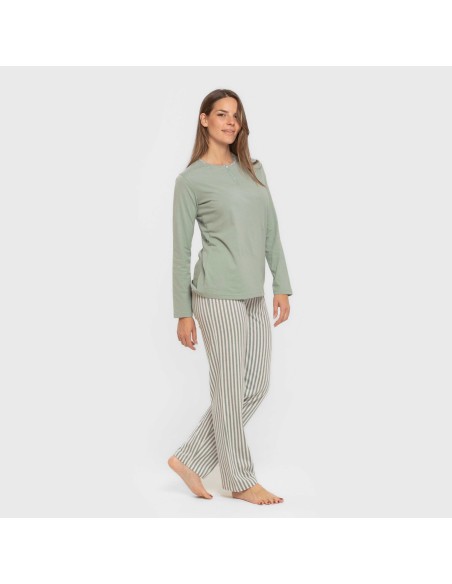 Pijama largo algodón Raya Kodac verde keike pijamas-largos-de-mujer