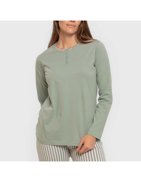Pijama largo algodón Raya Kodac verde keike pijamas-largos-de-mujer