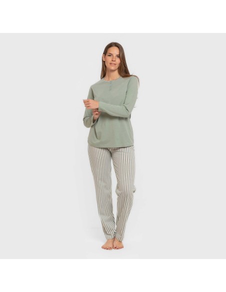 Pijama largo algodón Raya Kodac verde keike pijamas-largos-de-mujer