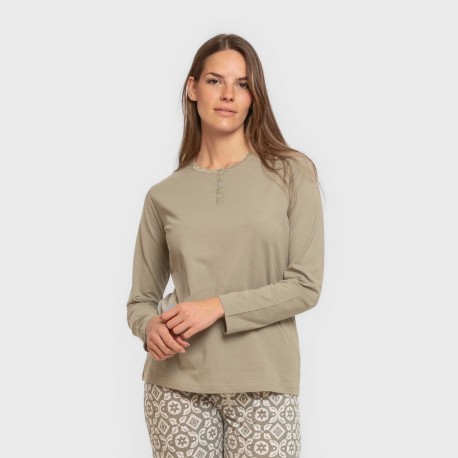 Pijama largo algodón Eugenia verde seco pijamas-largos-de-mujer