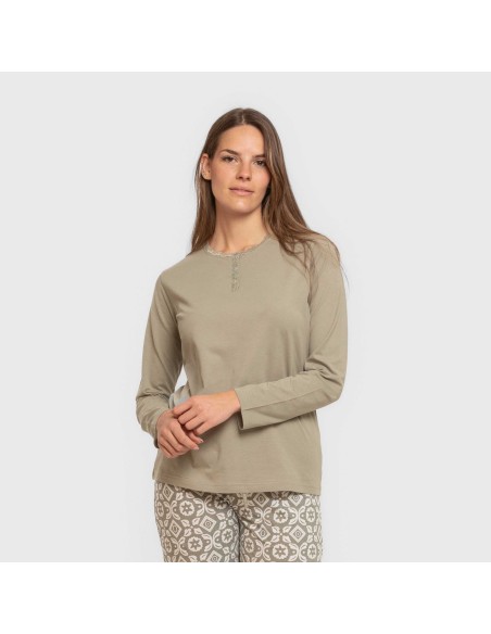 Pijama largo algodón Eugenia verde seco pijamas-largos-de-mujer