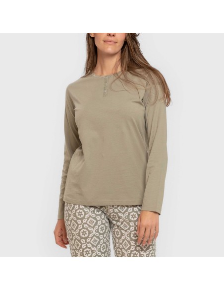 Pijama largo algodón Eugenia verde seco pijamas-largos-de-mujer