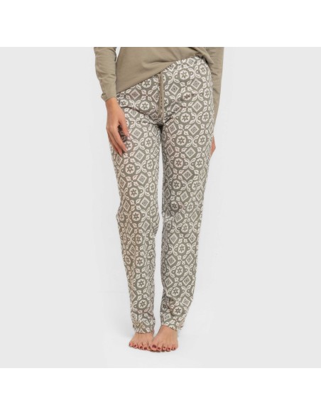 Pijama largo algodón Eugenia verde seco pijamas-largos-de-mujer