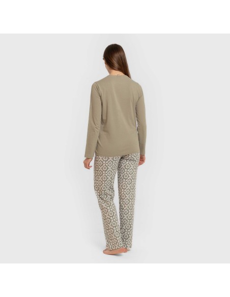 Pijama largo algodón Eugenia verde seco pijamas-largos-de-mujer