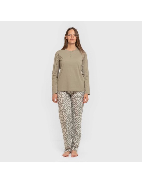 Pijama largo algodón Eugenia verde seco pijamas-largos-de-mujer