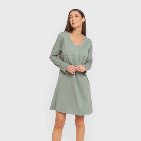 Camisón algodón manga larga encaje liso vestidos-y-blusones-mujer