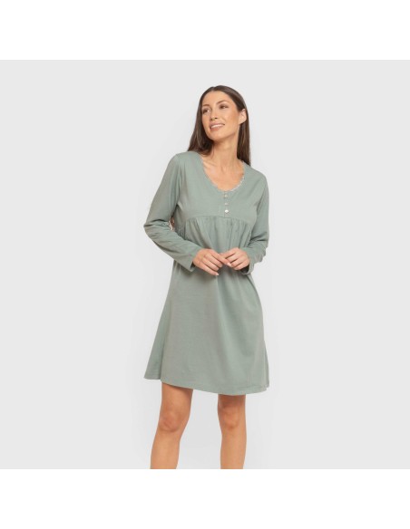 Camisón algodón manga larga encaje liso vestidos-y-blusones-mujer
