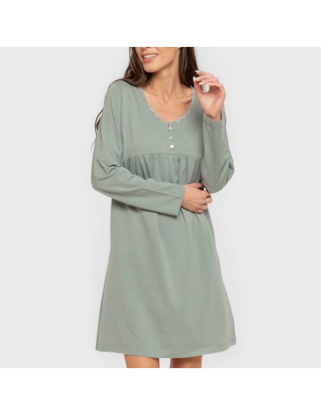 Camisón algodón manga larga encaje liso vestidos-y-blusones-mujer
