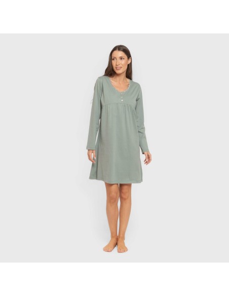 Camisón algodón manga larga encaje liso vestidos-y-blusones-mujer