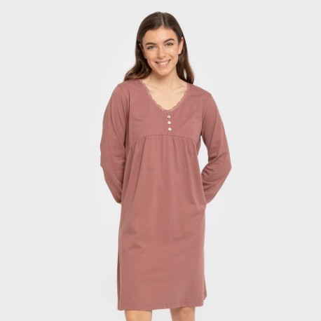 Camisón algodón manga larga encaje liso vestidos-y-blusones-mujer
