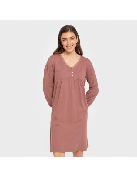 Camisón algodón manga larga encaje liso vestidos-y-blusones-mujer