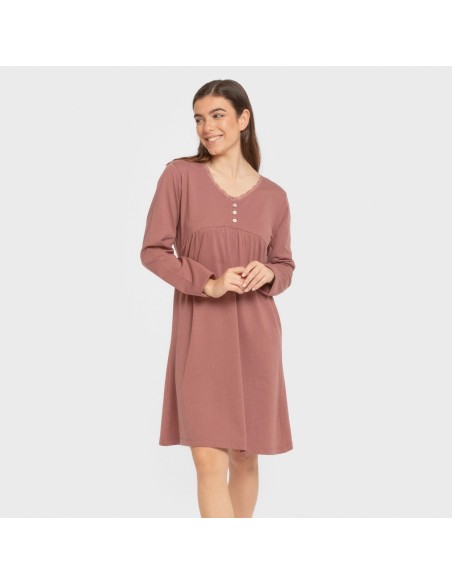 Camisón algodón manga larga encaje liso vestidos-y-blusones-mujer