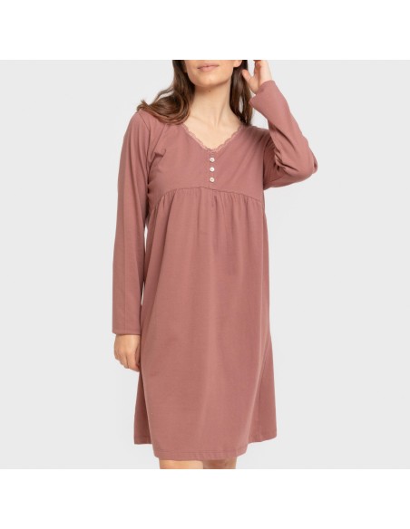 Camisón algodón manga larga encaje liso vestidos-y-blusones-mujer