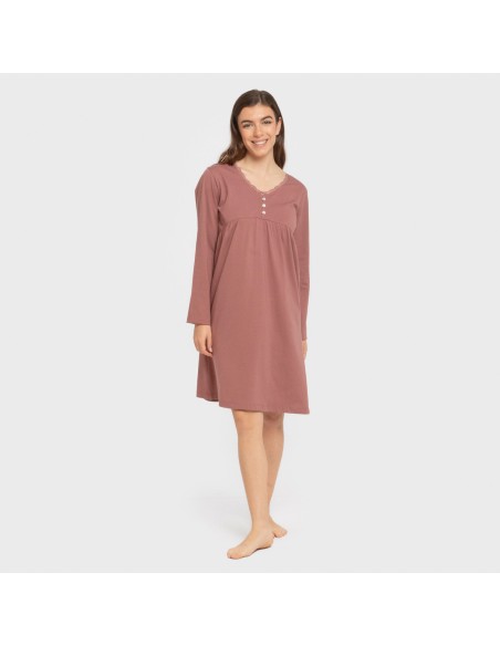 Camisón algodón manga larga encaje liso vestidos-y-blusones-mujer