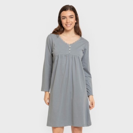 Camisón algodón manga larga encaje liso vestidos-y-blusones-mujer