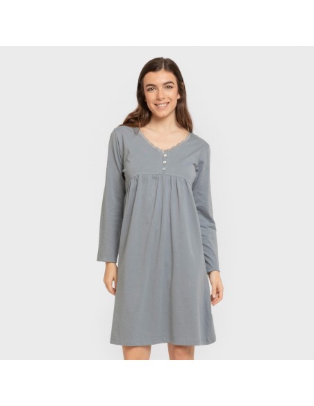 Camisón algodón manga larga encaje liso vestidos-y-blusones-mujer