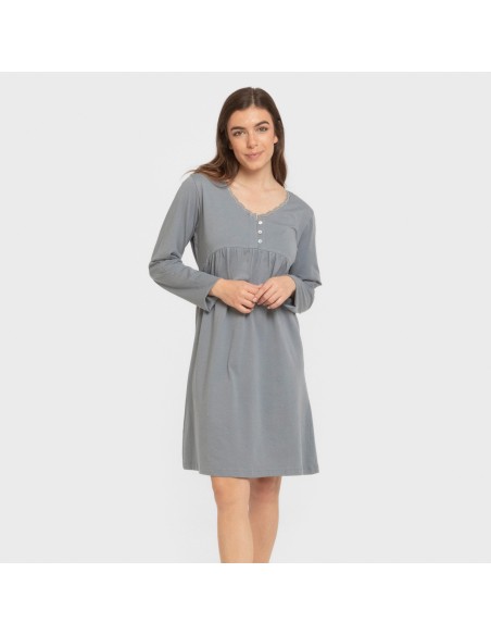 Camisón algodón manga larga encaje liso vestidos-y-blusones-mujer
