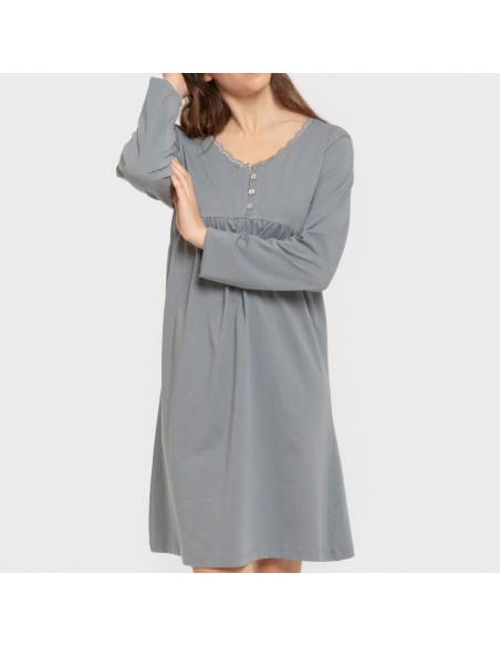 Camisón algodón manga larga encaje liso vestidos-y-blusones-mujer