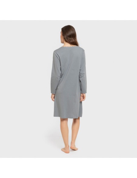 Camisón algodón manga larga encaje liso vestidos-y-blusones-mujer