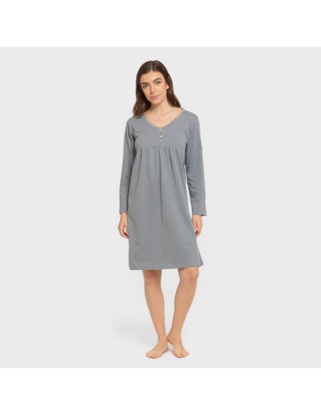 Camisón algodón manga larga encaje liso vestidos-y-blusones-mujer