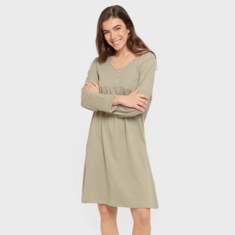 Camisón algodón manga larga encaje liso vestidos-y-blusones-mujer