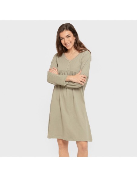 Camisón algodón manga larga encaje liso vestidos-y-blusones-mujer
