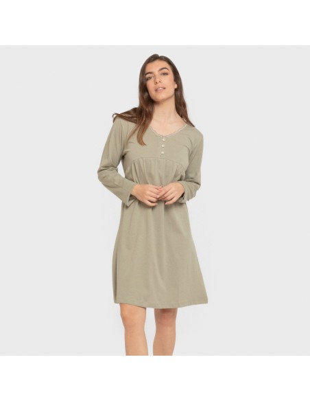 Camisón algodón manga larga encaje liso vestidos-y-blusones-mujer
